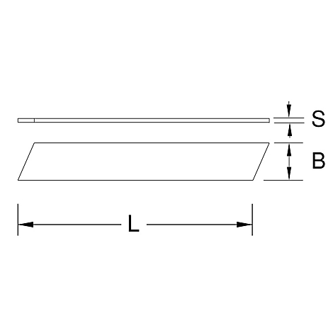 Dessin technique : Deux rectangles parallèles avec des étiquettes (L, B, S) pour les mesures de longueur et de largeur.